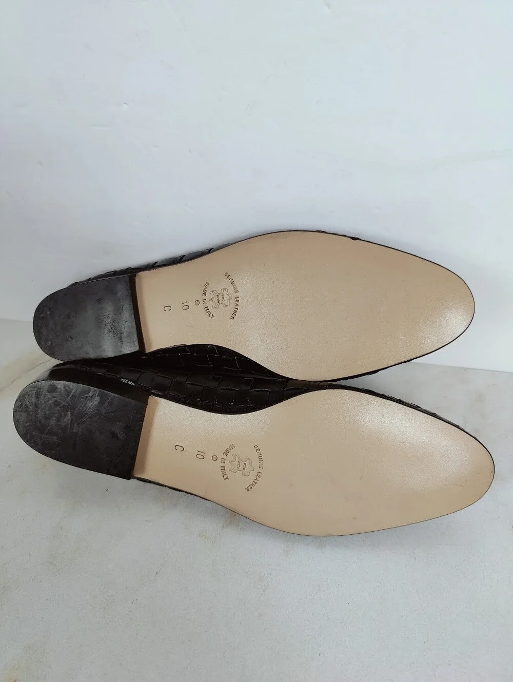 EUC Alfani Black Woven Leather Slip On Flat Almond Toe Loafers, Sz 10